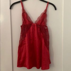 Victoria’s Secret Red Satin Lace Chemise